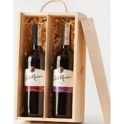 Drewniana podwójna skrzynka na alkohol - naturalne drewno